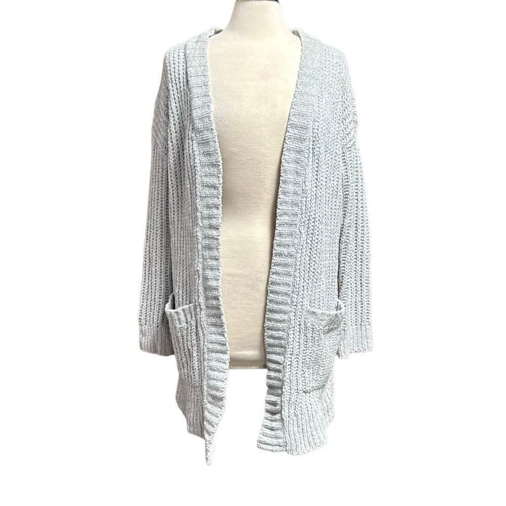 Express Women’s Gray Long Open Front Cardigan Sweater Sz XS
